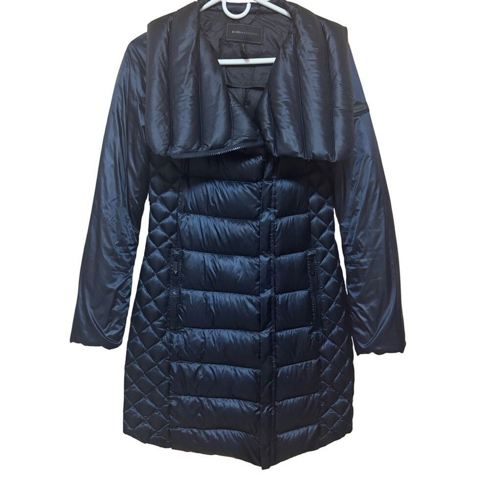 BCBGMAXAZRIA Puffer Jacket Women’s XXS Navy Quilted Full Zip Winter Coat